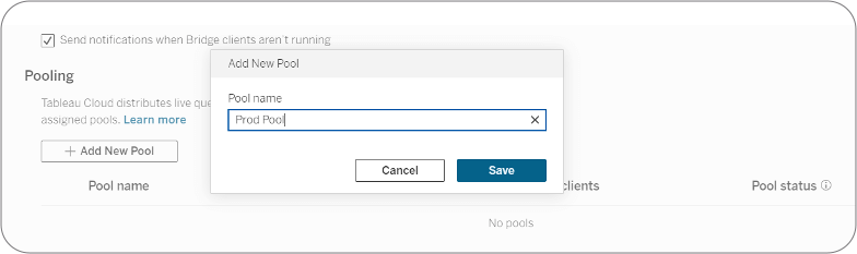 Enter the pool name in the dialog box and click Save