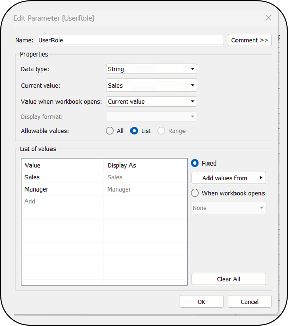 The values that being selected will be captured as a parameter value