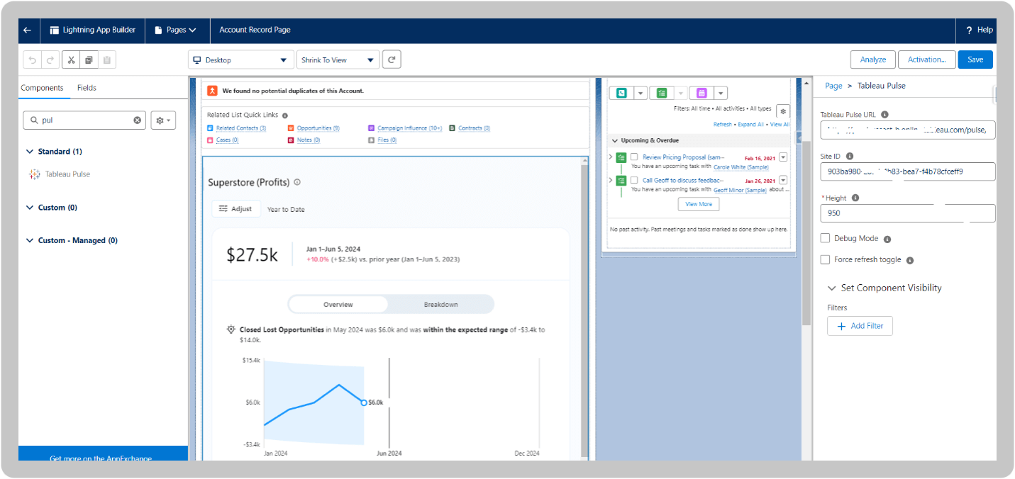 Tableau Pulse component onto the page