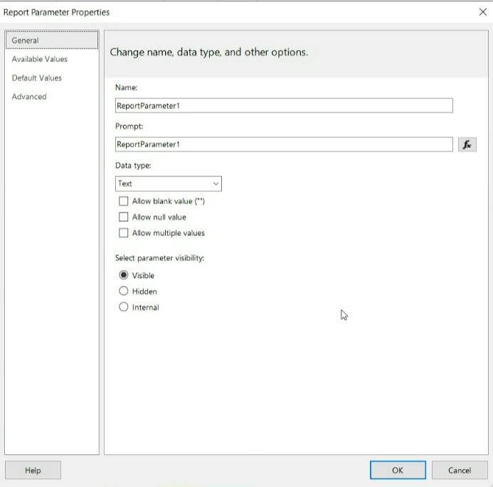 Power BI - Parameter Setup screen looks like