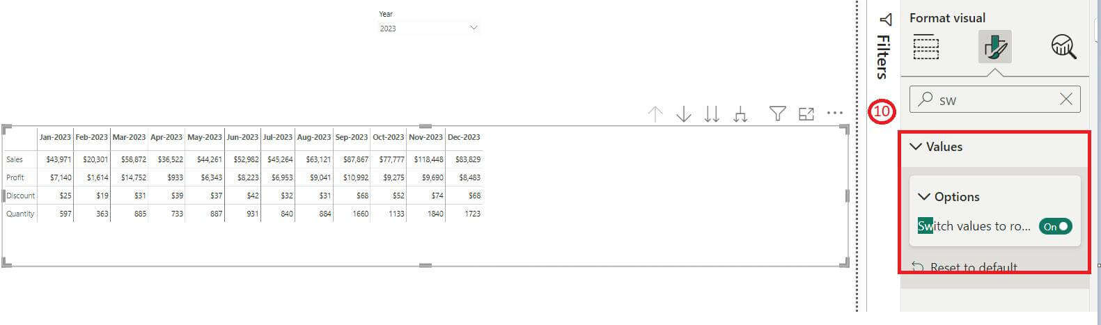 Power BI – switch values to rows