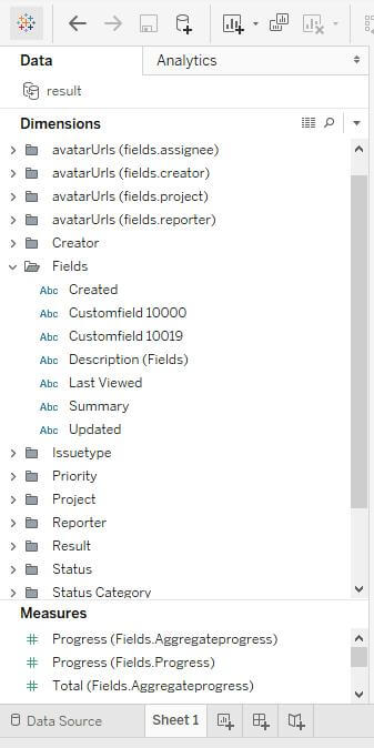 Preview of jira fields in tableau - One