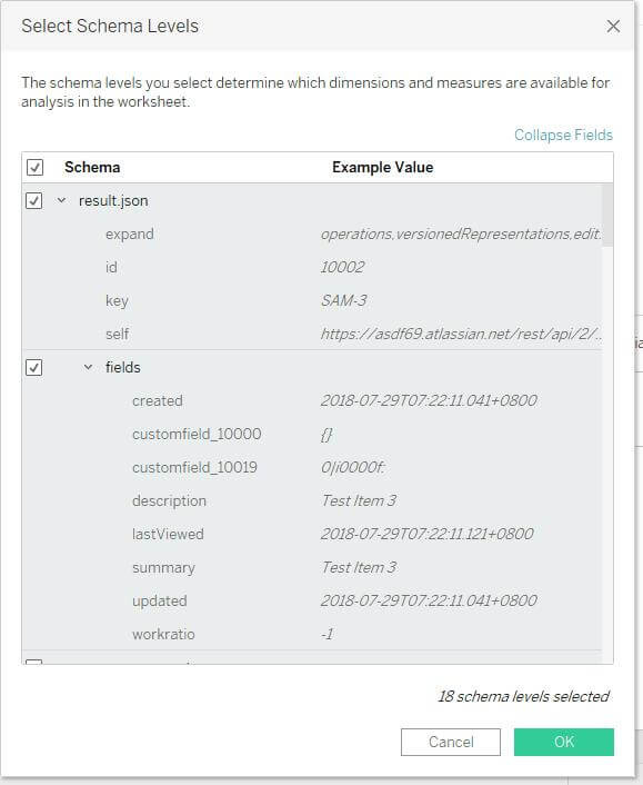 Preview of jira fields in tableau