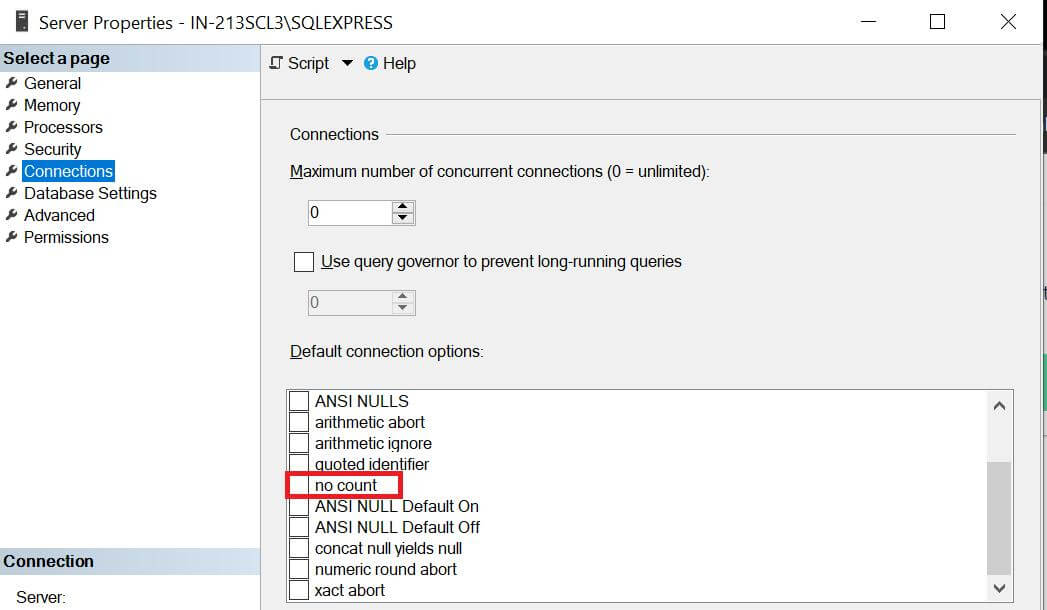 No count in SQL server as default