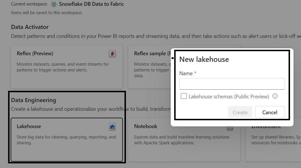 Creating a lake house in power BI 