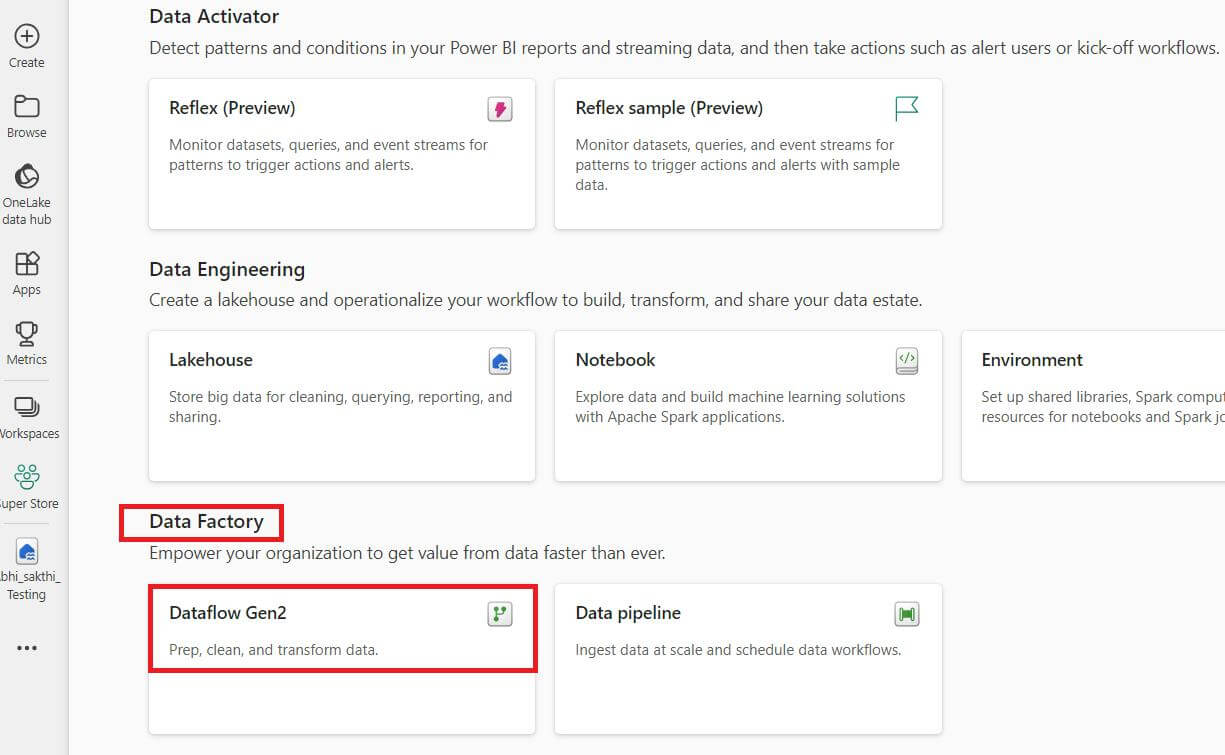 How to select dataflow Gen2 