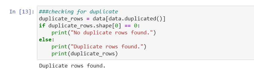 Data cleaning – checking for duplicates