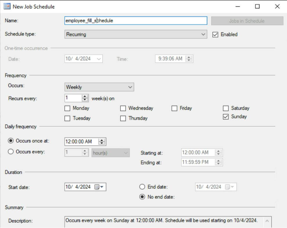 Schedule the Job - SQL Server